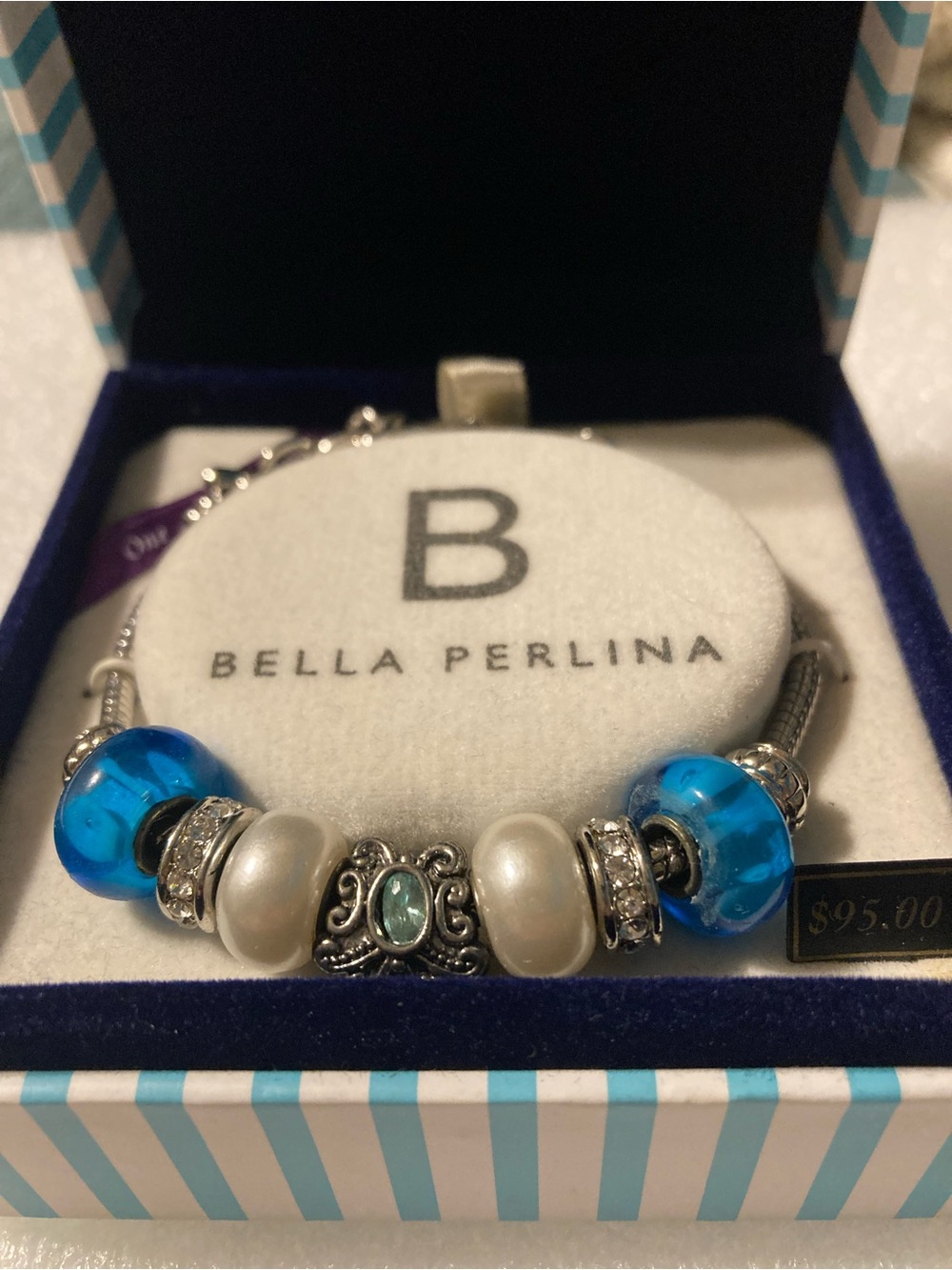 bella Perlina Blue Glass & Pearl Accent Bracelet